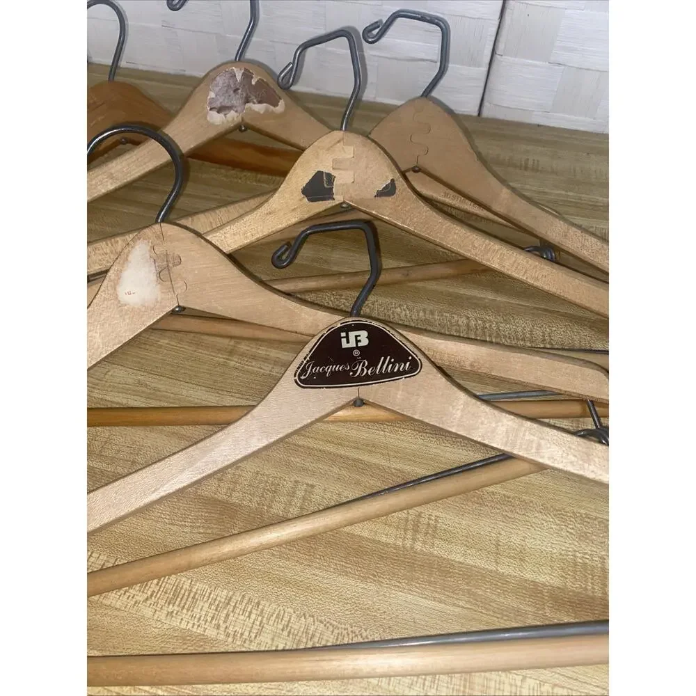 Lot of 6 Vintage Heavy Wooden Hangers -Suits Pants Coat Dress Shirts Slacks Wood